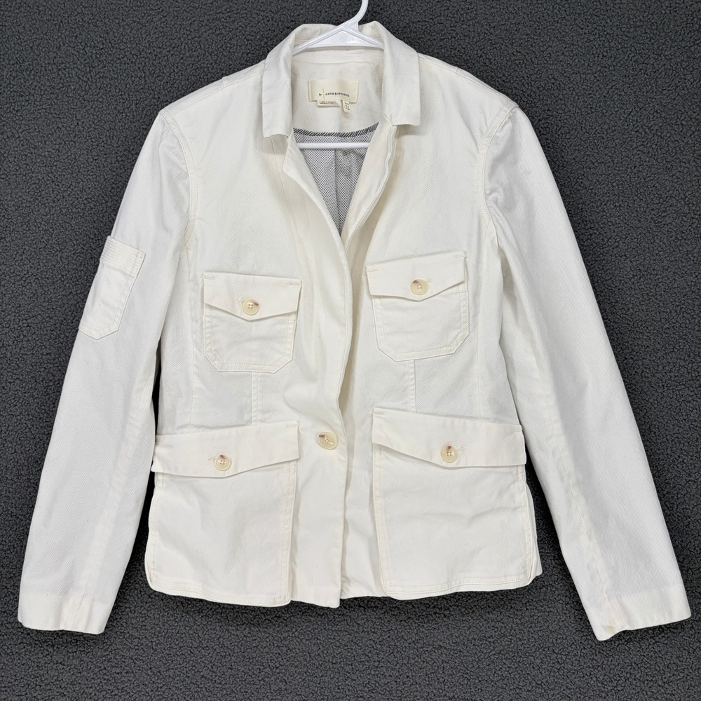 Anthropologie Utility Field Jacket Cream Cotton Twill Size 8 Pockets